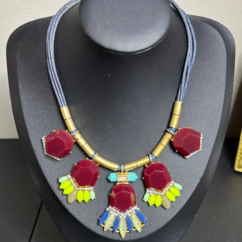 J. Crew Glow Elegant Red and Gold Statement Necklace